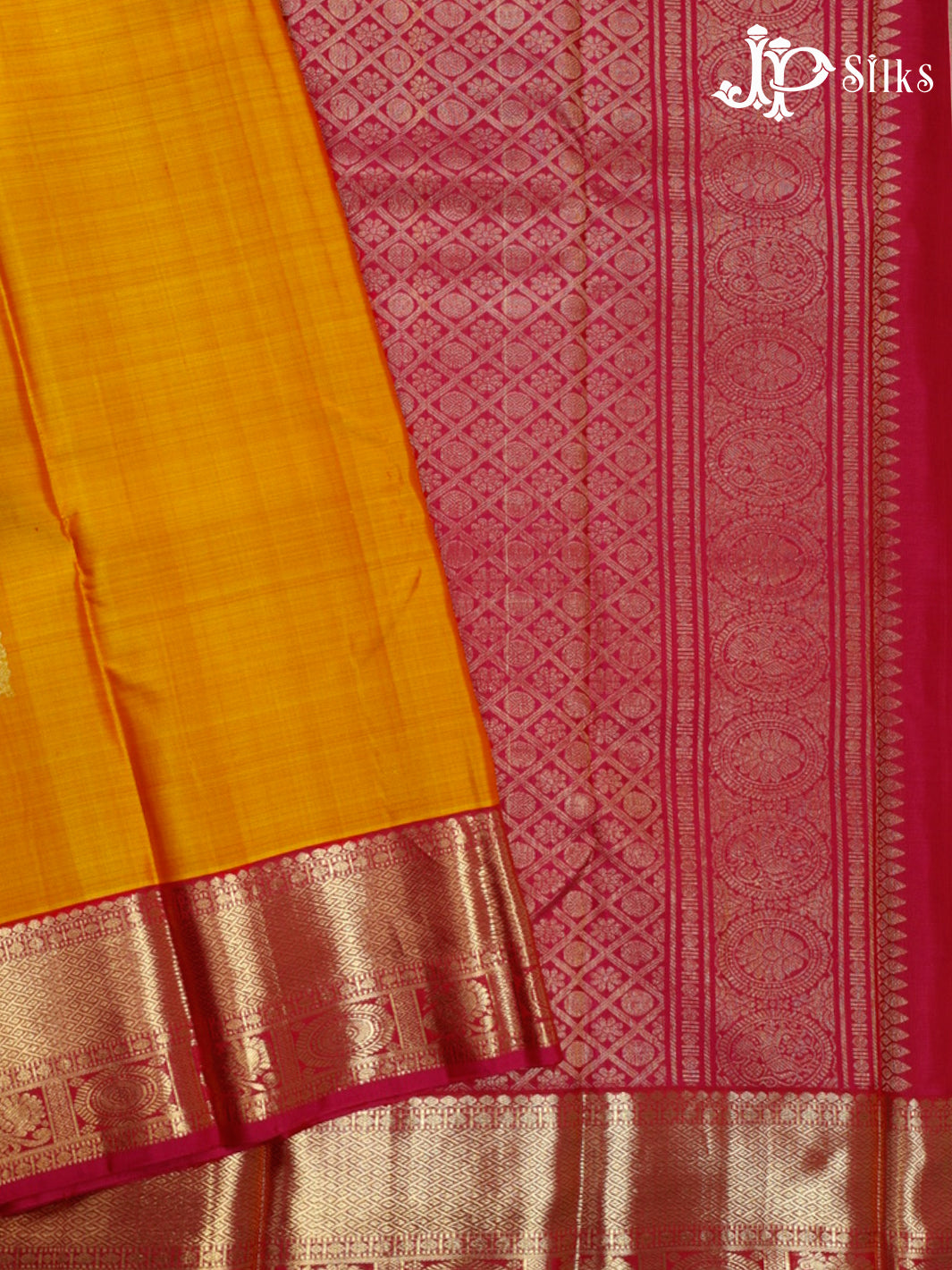 Mustard Yellow & Pink Kanchipuram Pure Silk Saree - E4707