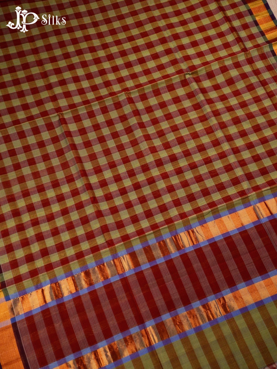Maroon, Green And Light Red Venkatagiri Cotton Saree - D9925