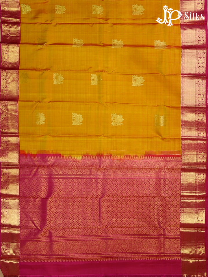 Mustard Yellow & Pink Kanchipuram Pure Silk Saree - E4707