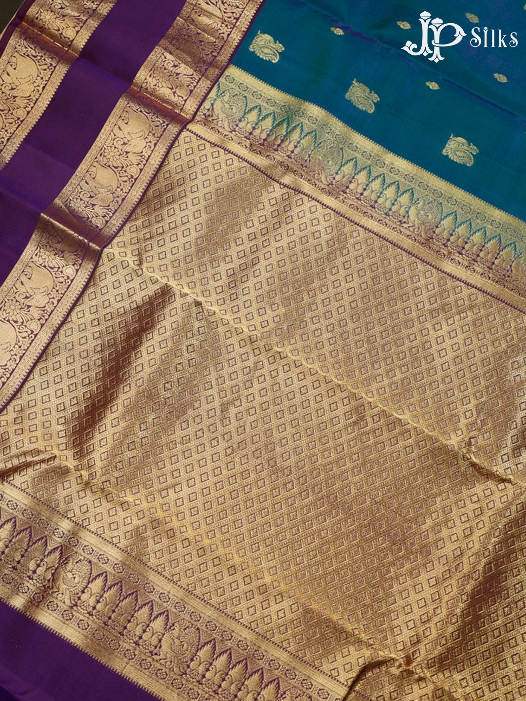 Peacock Green and Violet Pure Silk Mixed Saree - G329