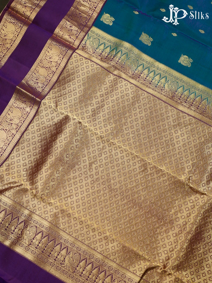 Peacock Green and Violet Pure Silk Mixed Saree - G329