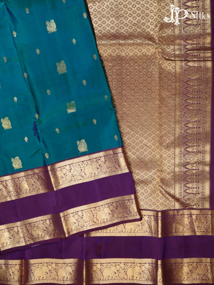 Peacock Green and Violet Pure Silk Mixed Saree - G329