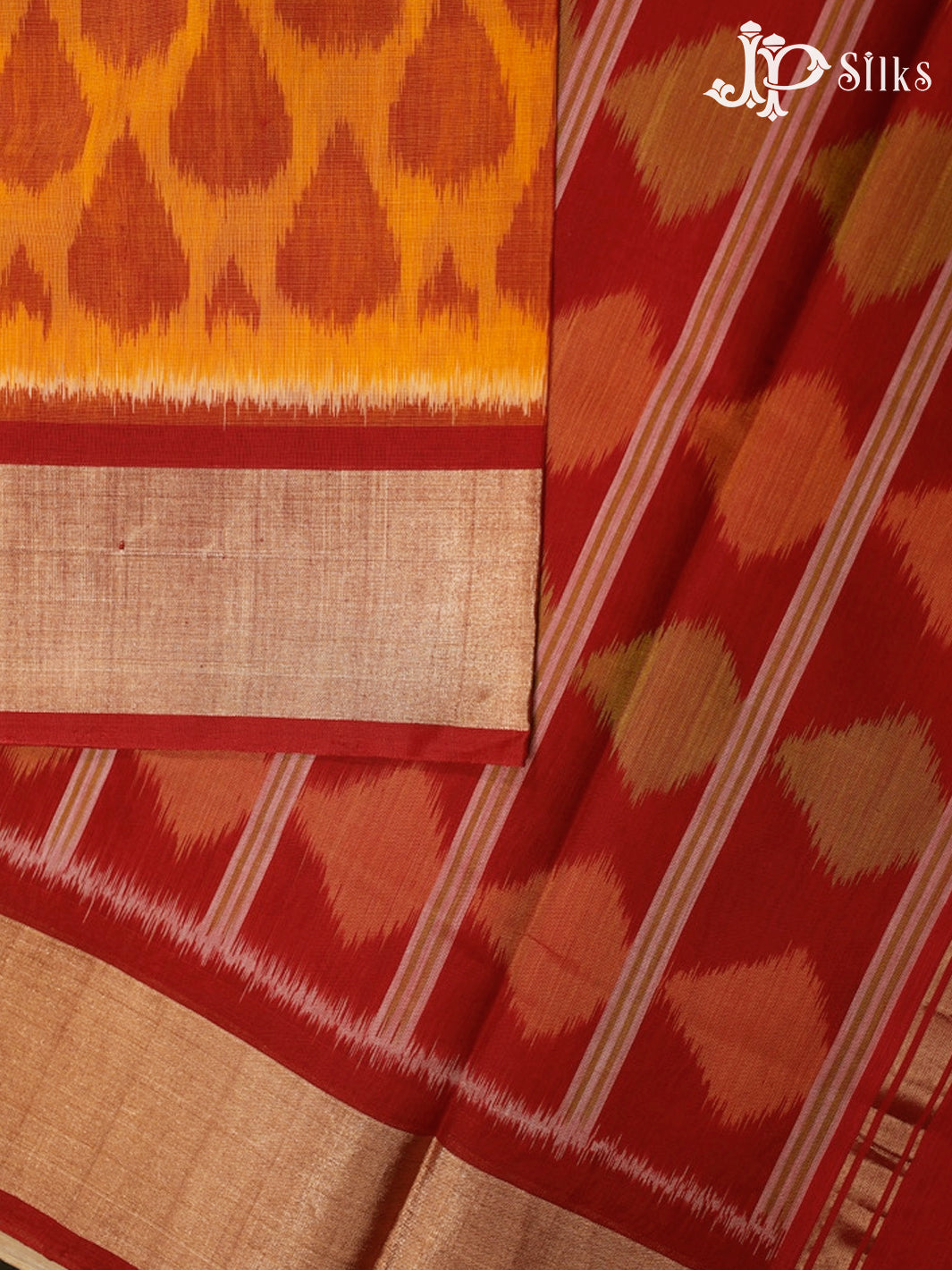 Mustard and Red Kora Cotton Saree - G344