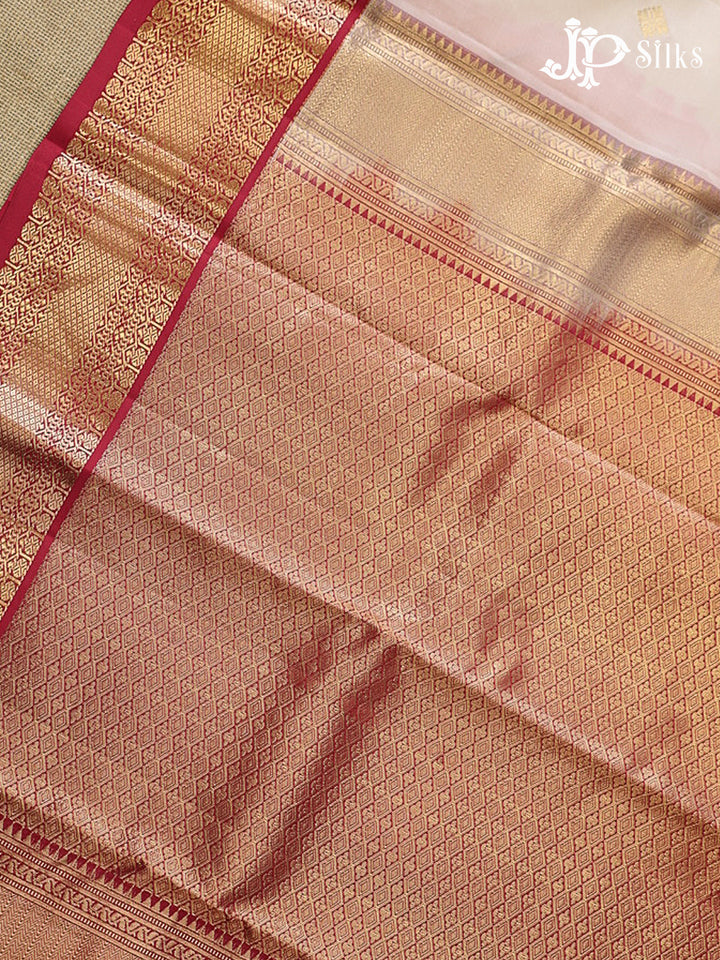 Cream & Maroon  Pure Silk Mix Saree - G941