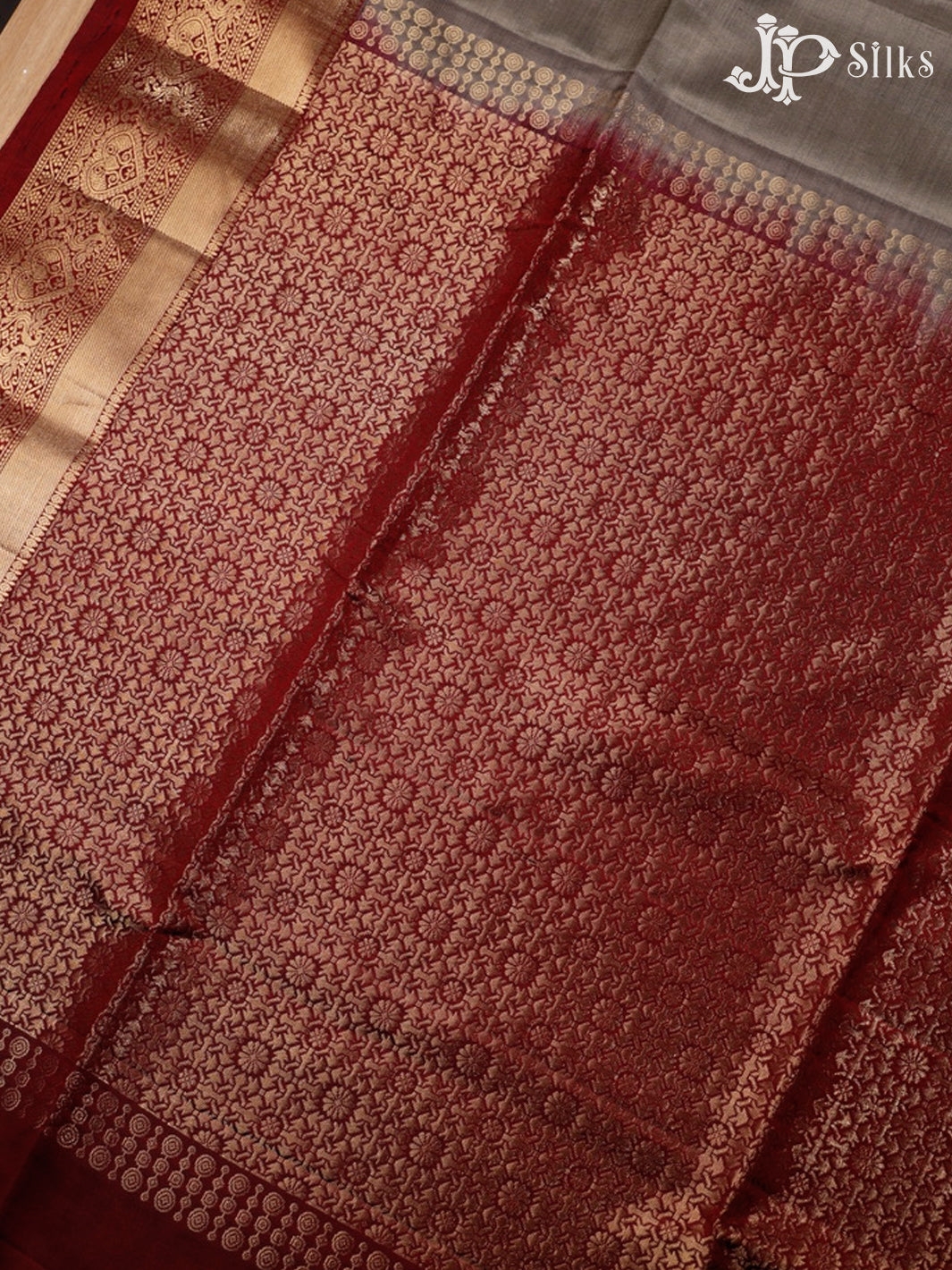 Grey and Maroon Soft Silk Saree - G346