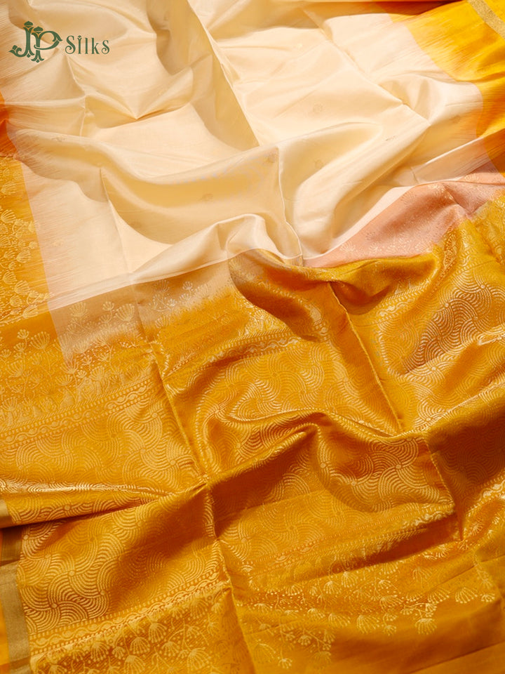 Off White and Mustard Soft Silk Saree - G424 “View6”