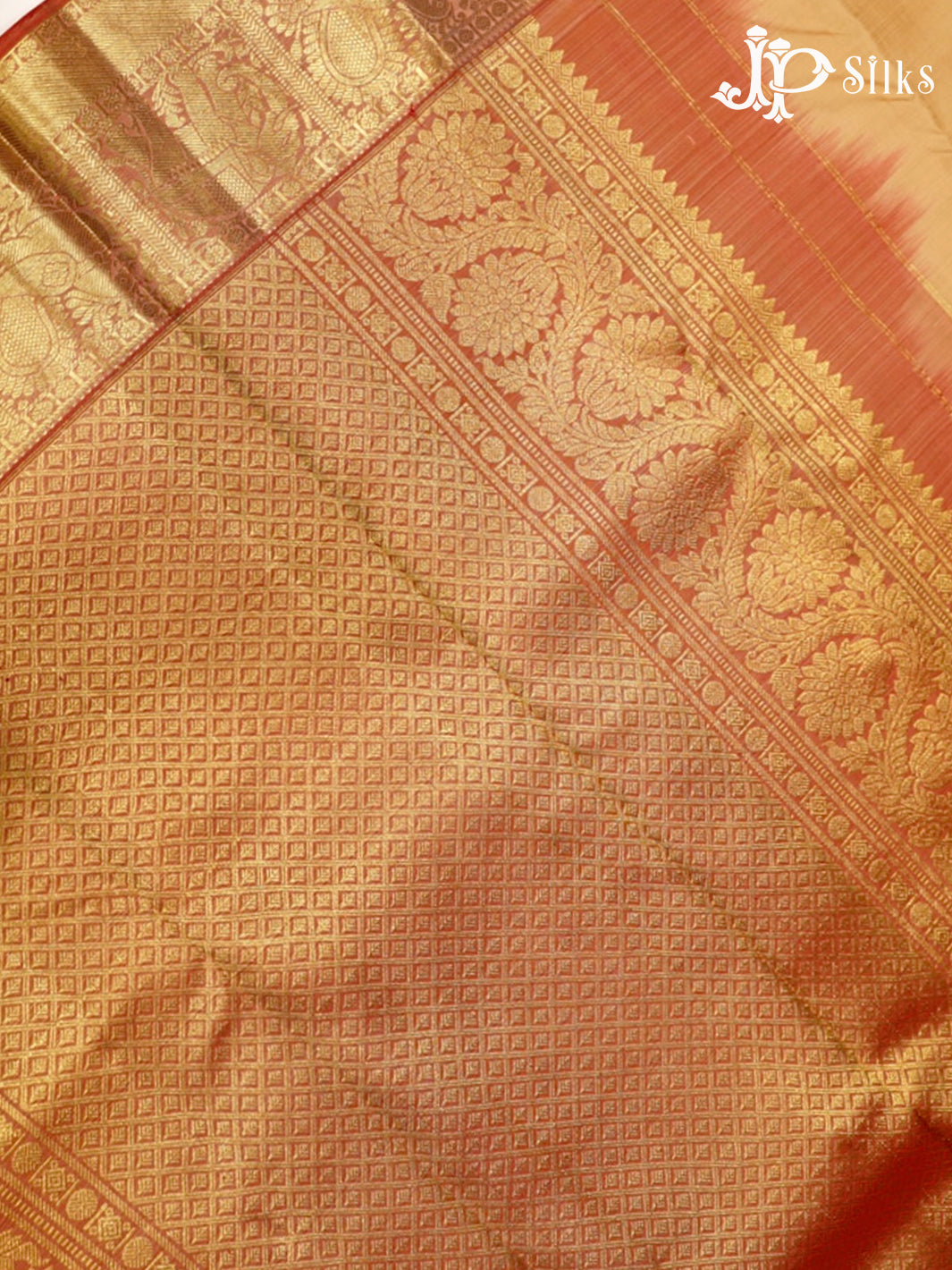Cream and Onion Pink Kanchipuram Silk Saree - F6