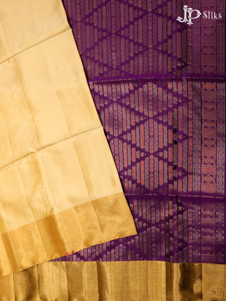 Beige and Dark Purple Soft Silk Saree - G357