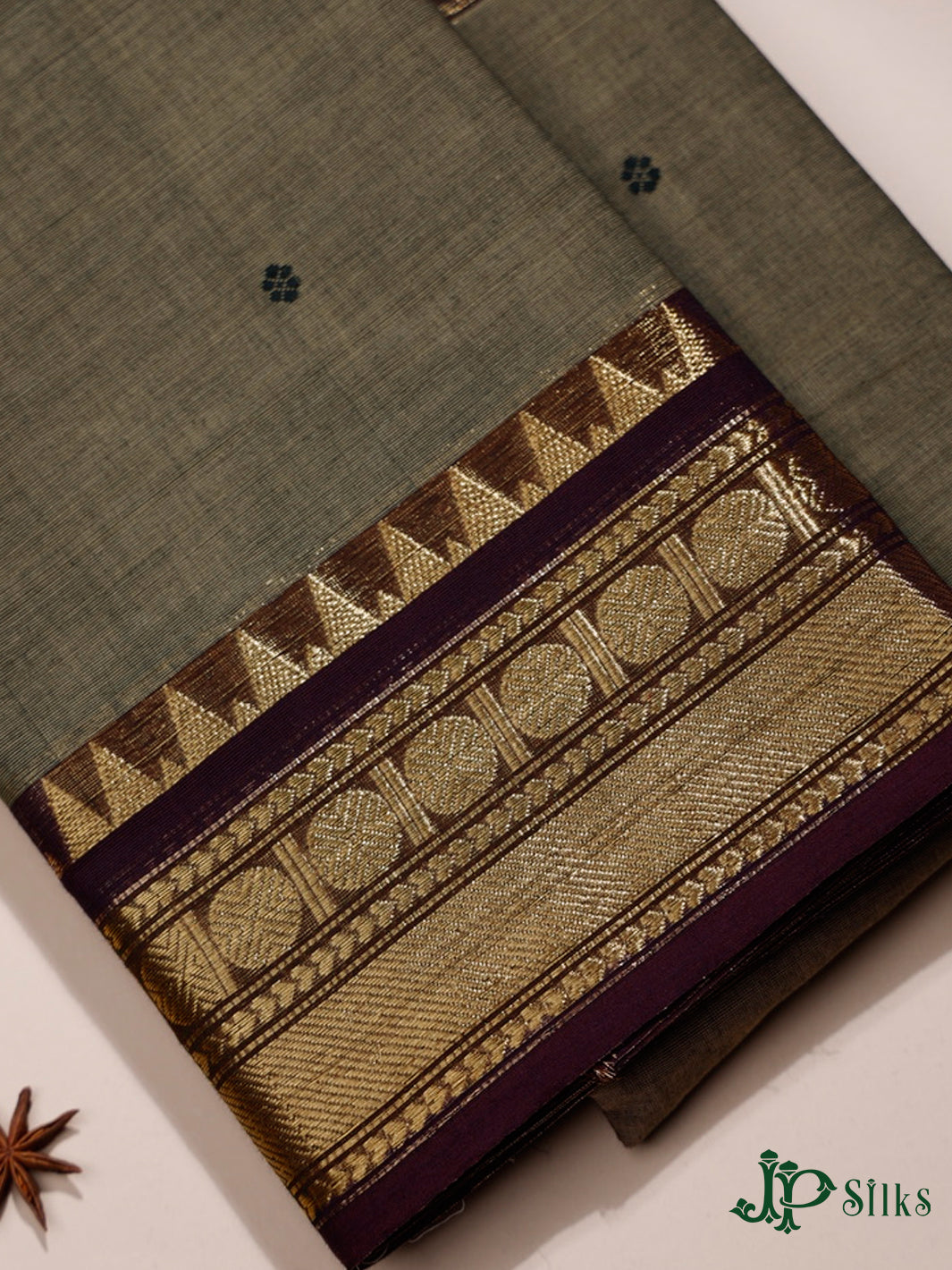 Beige Grey Theni Cotton Saree - G411 “View4”