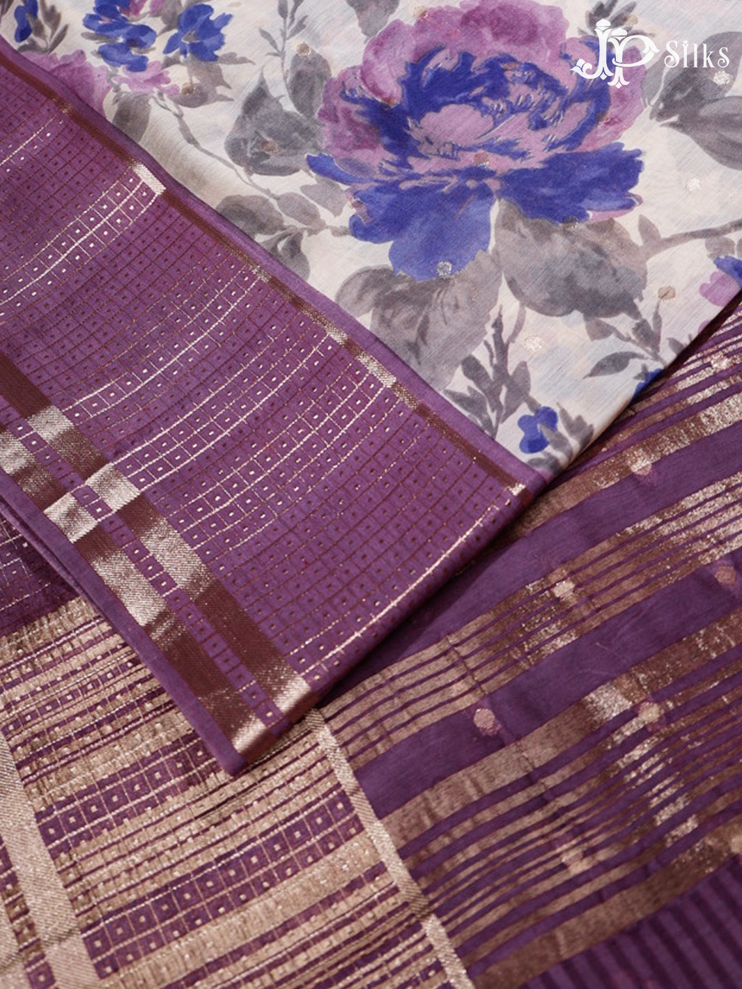 White & Mavue Semi Chanderi Saree - G558-view3
