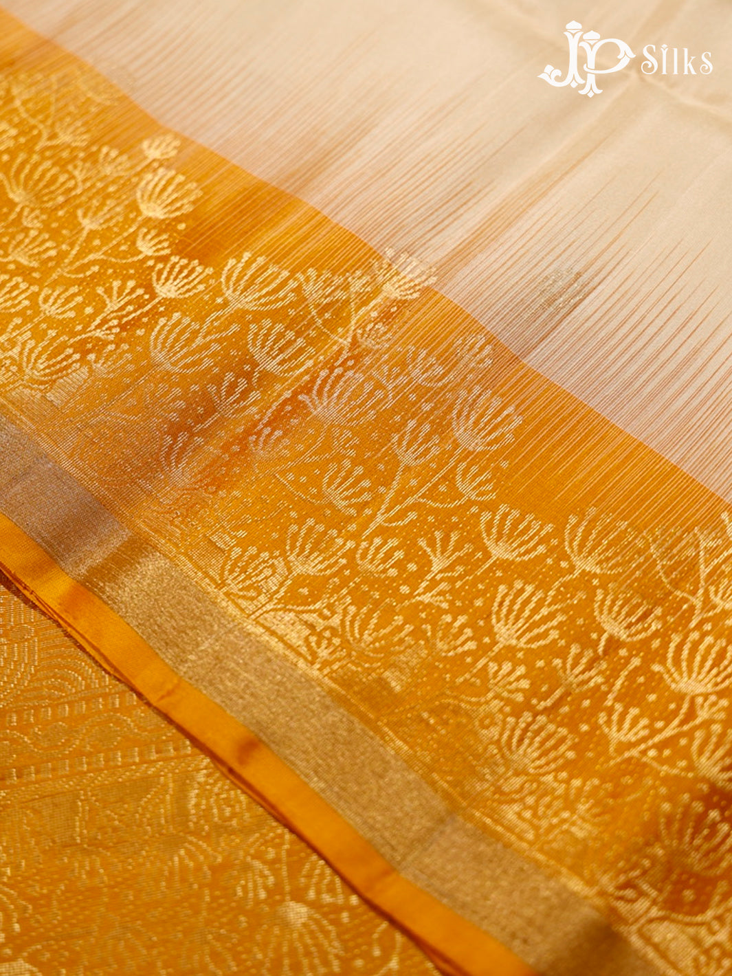 Off White and Mustard Soft Silk Saree - G424 “View3”