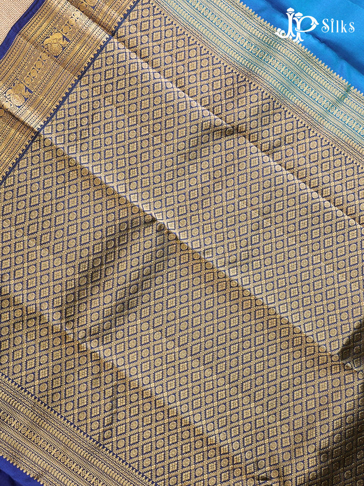 Peacock Blue & Ink Blue Pure Silk Mix Saree - G924