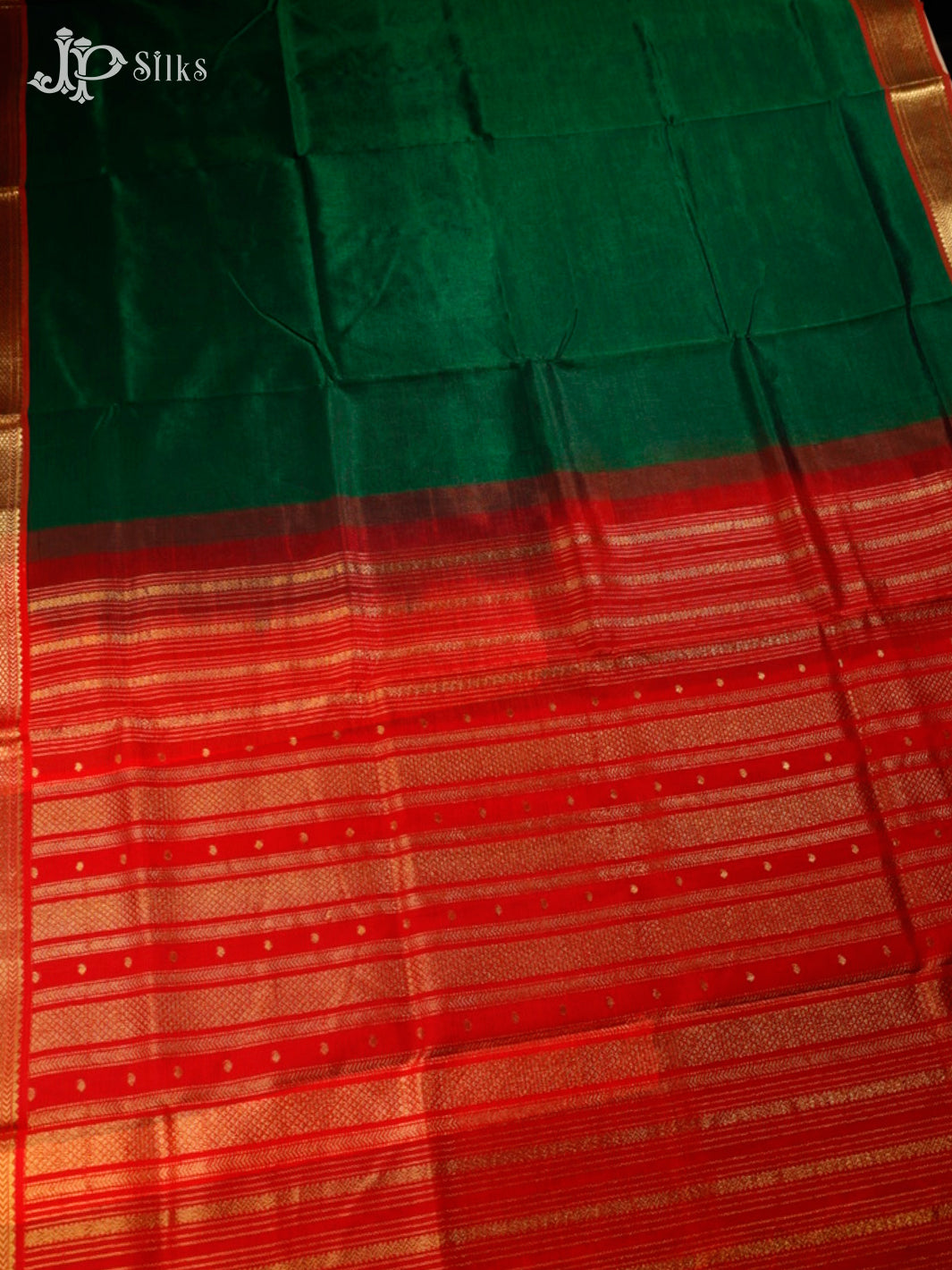 Bottle Green and Red Silk Cotton Saree - F352