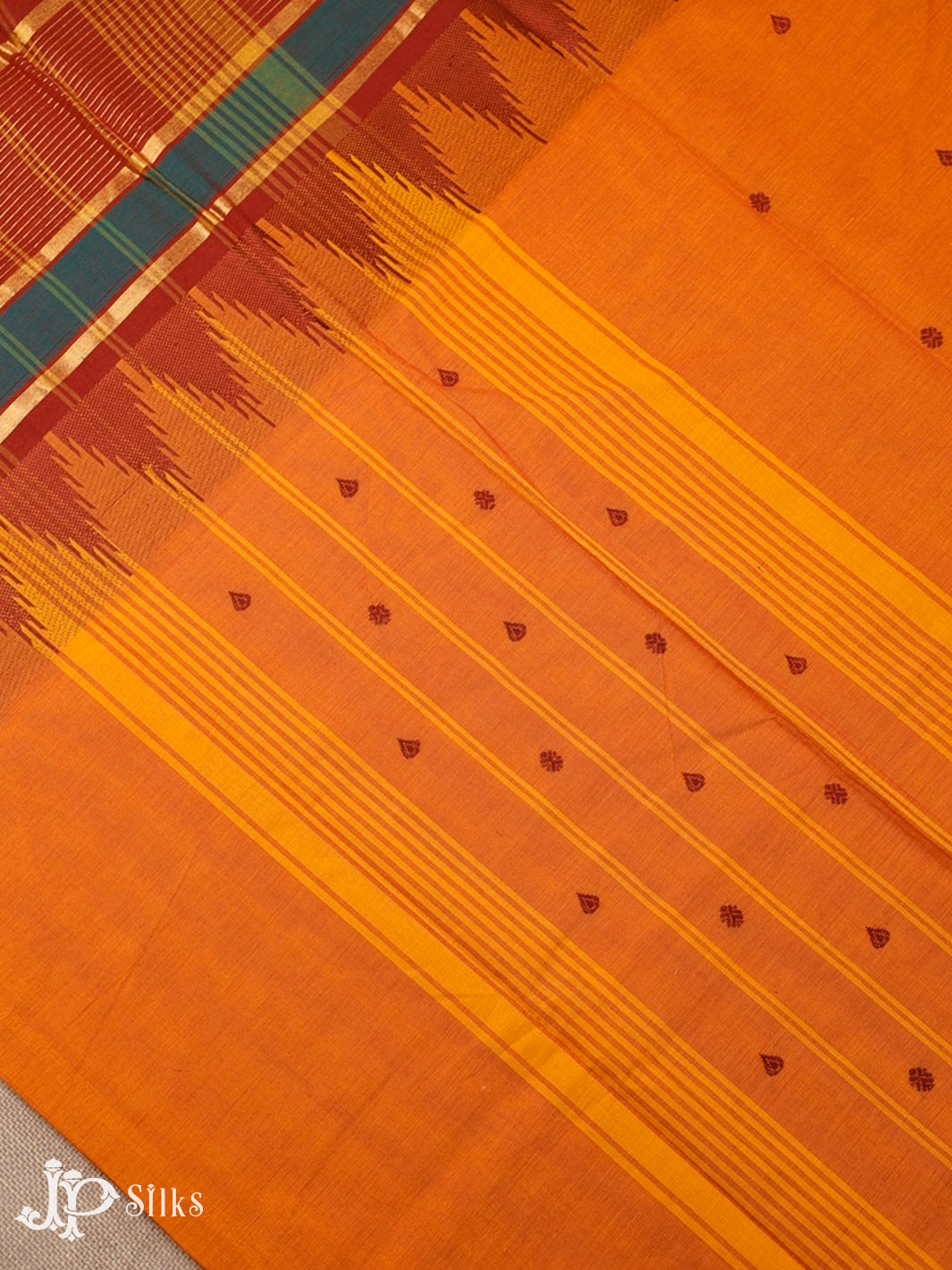 Dark Orange Cotton Saree - G94