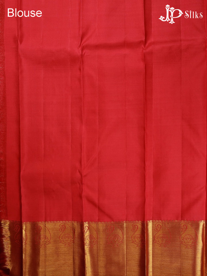 Dual Shade Rust Orange And Yellow With Pink Kanjivaram Silk Saree - E3611 4