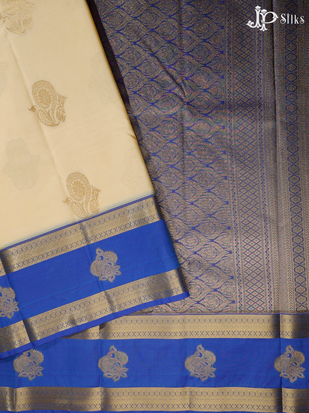 Sandal White and Blue Art Silk Saree - G315