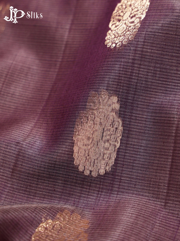 Greyish Violet and Violet Kora Cotton Saree - G340