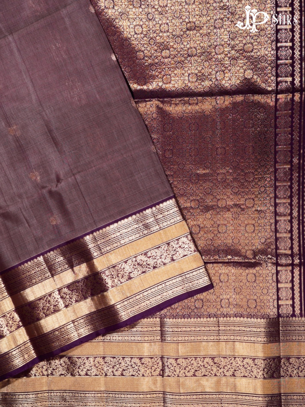 Greyish Violet and Violet Kora Cotton Saree - G340
