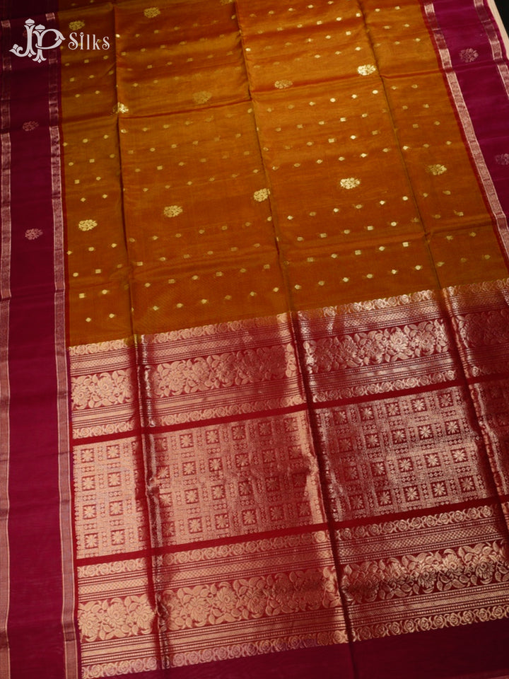 Dual Shade Mustard and Maroon Kora Cotton Saree - G335