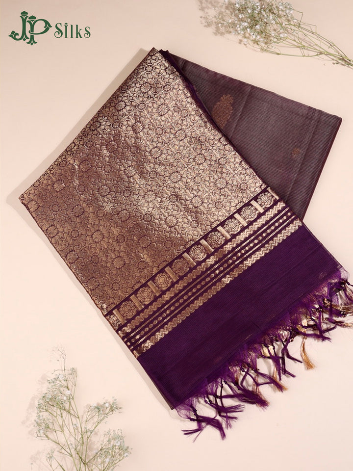 Greyish Violet and Violet Kora Cotton Saree - G340
