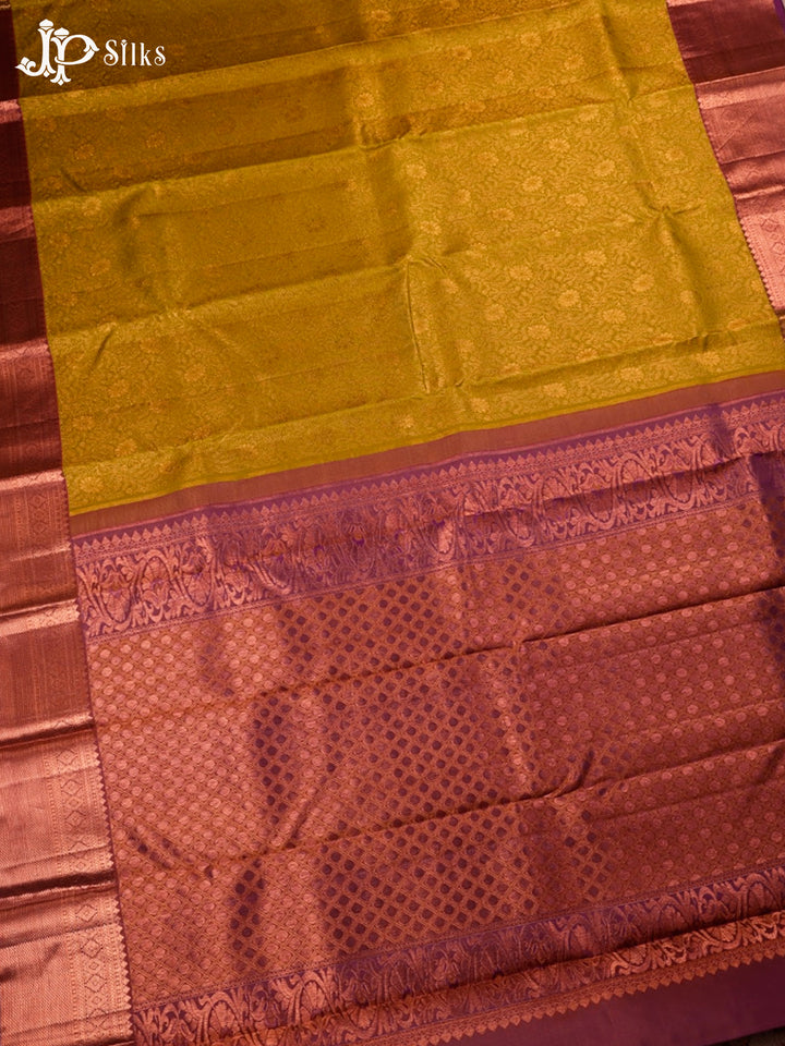 Mustard And Mulberry Purple Kanchipuram Silk Saree - D2808