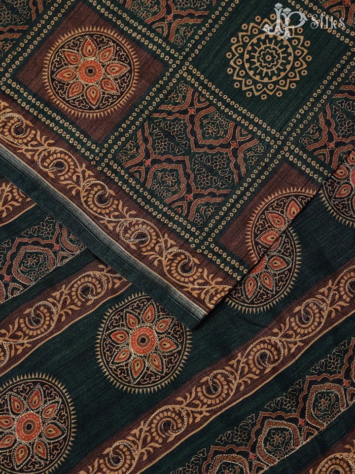 Dark Green Semi Tussar Silk Saree - E3225 - View 4