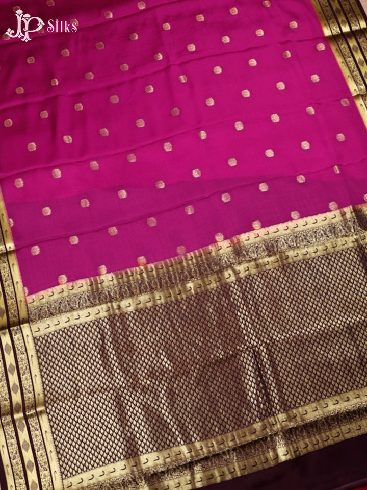 Magenta Pink And Dark Brown Mysore Silk Saree - D4795