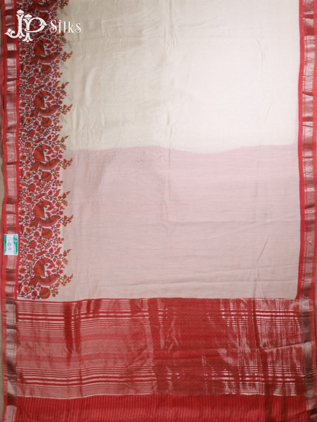 White,Orange & Red Mix Semi Chanderi Saree - G560- view4
