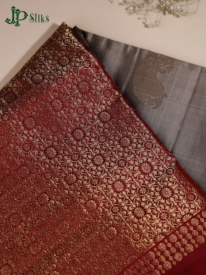 Grey and Maroon Soft Silk Saree - G346