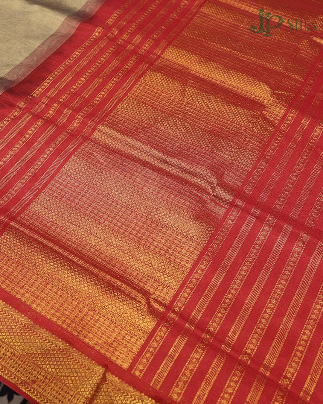 Grey and Red Silk Cotton Saree - F3423