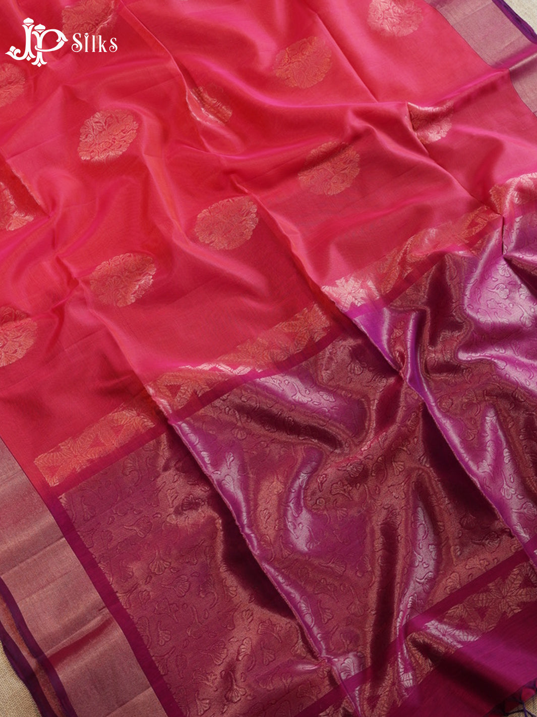 Reddish Pink And Dark Magenta Kora Cotton Saree - G911
