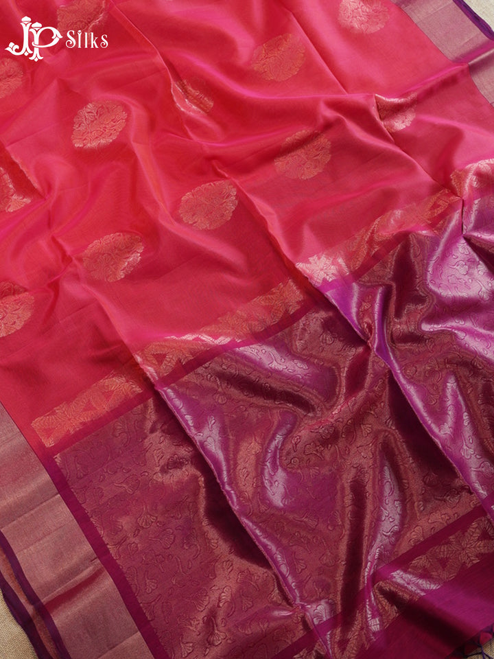 Reddish Pink And Dark Magenta Kora Cotton Saree - G911