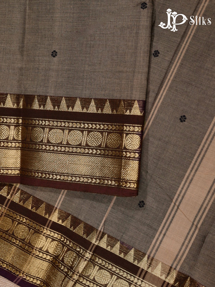 Beige Grey Theni Cotton Saree - G411 “View3”