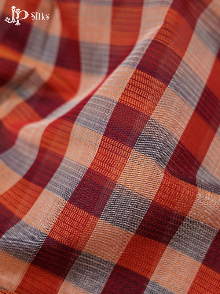 Maroon, White And Light Red Venkatagiri Cotton Saree - D9923