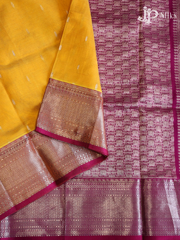 Yellow and Pink Silk Cotton Saree - F2662
