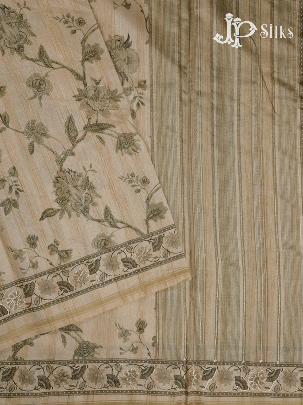 Beige Semi Tussar Saree - E3240