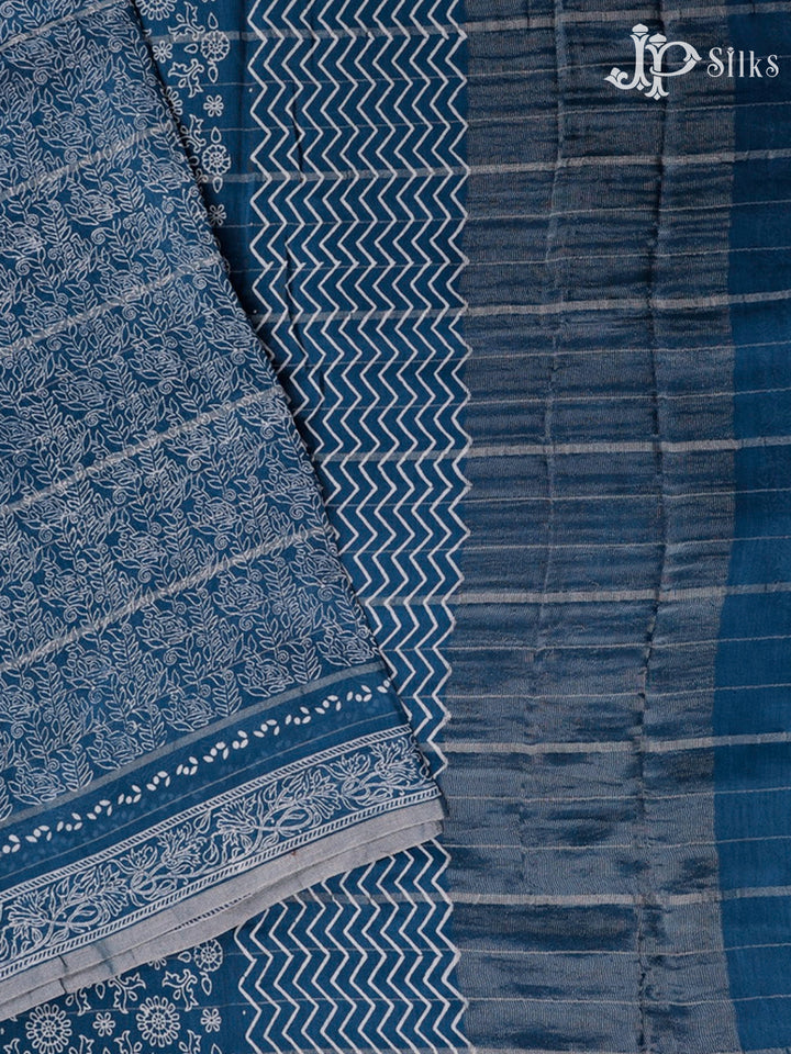 Teal Blue Semi Chanderi Saree - F2803