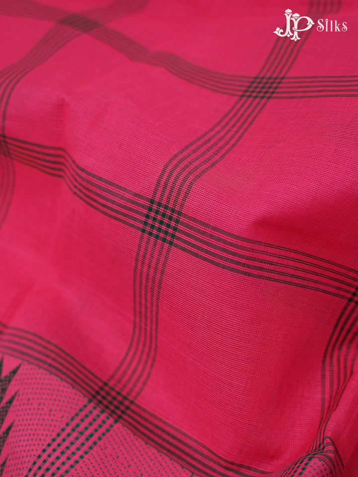 Dark Pink And Bottle Green Cotton Saree - F2702