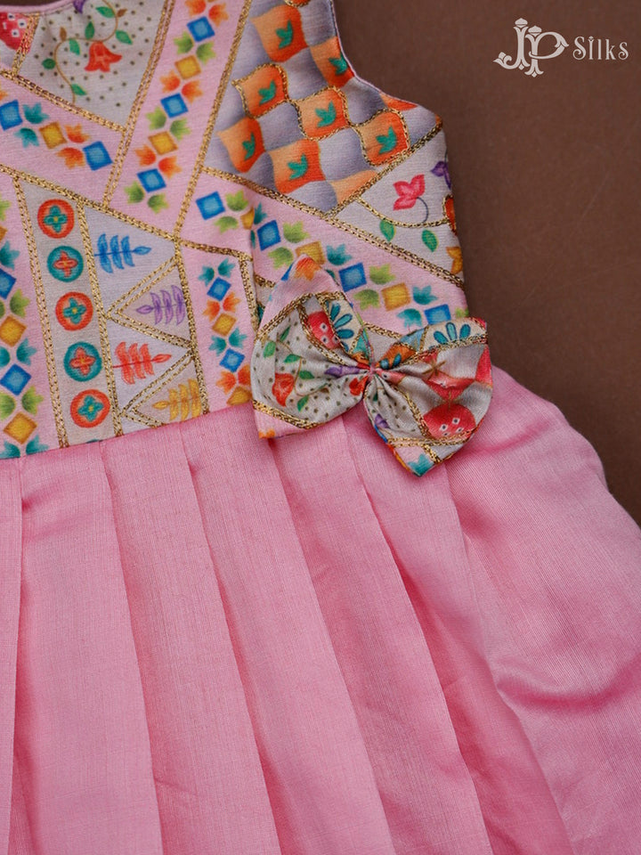 Baby Pink Raw Silk Kids Readymade Dress | 6 m - 12 m - F3532