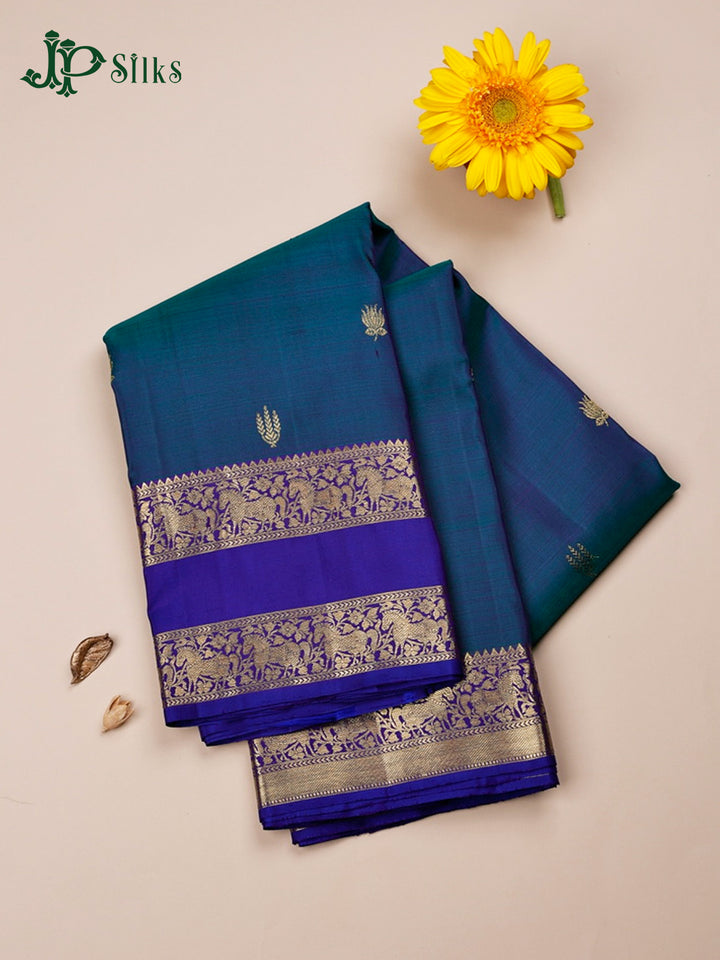 Dark Ramar Blue And Violet Blue Kanchipuram Silk Saree - F3620