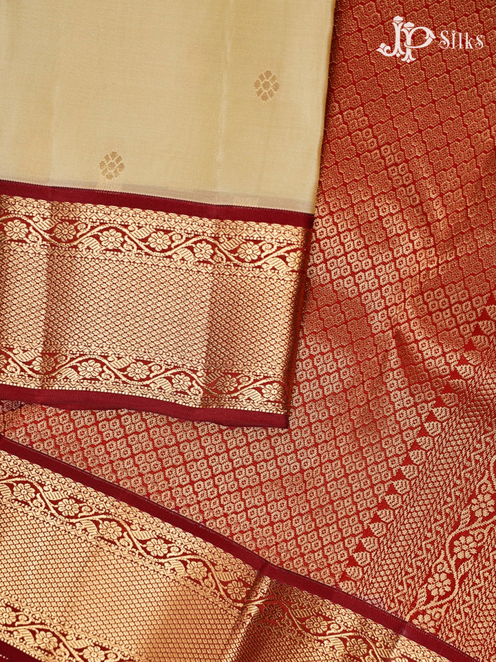 Beige And Maroon Pure Silk Mixed Saree - G65