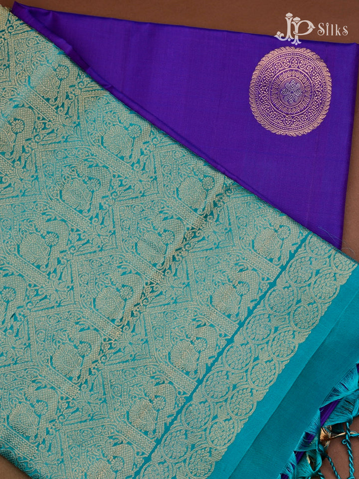 Dark Violet And Teal Blue Soft Silk Saree - F2748