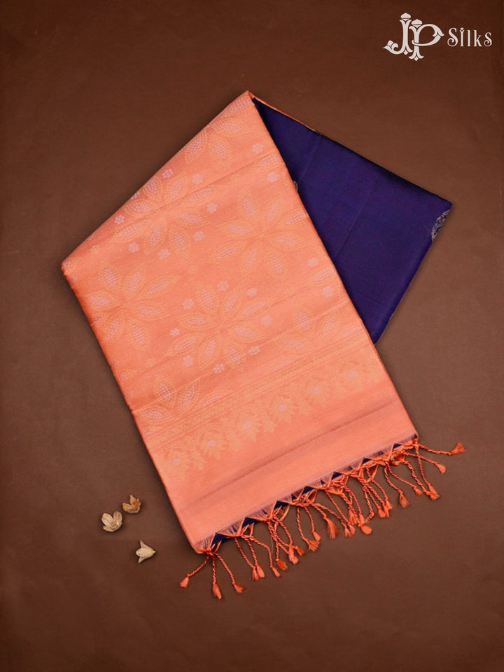 Dark Navy Blue And Peach Soft Silk Saree - F3520