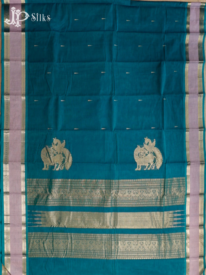 dark teal blue Kanchi Cotton Saree H28