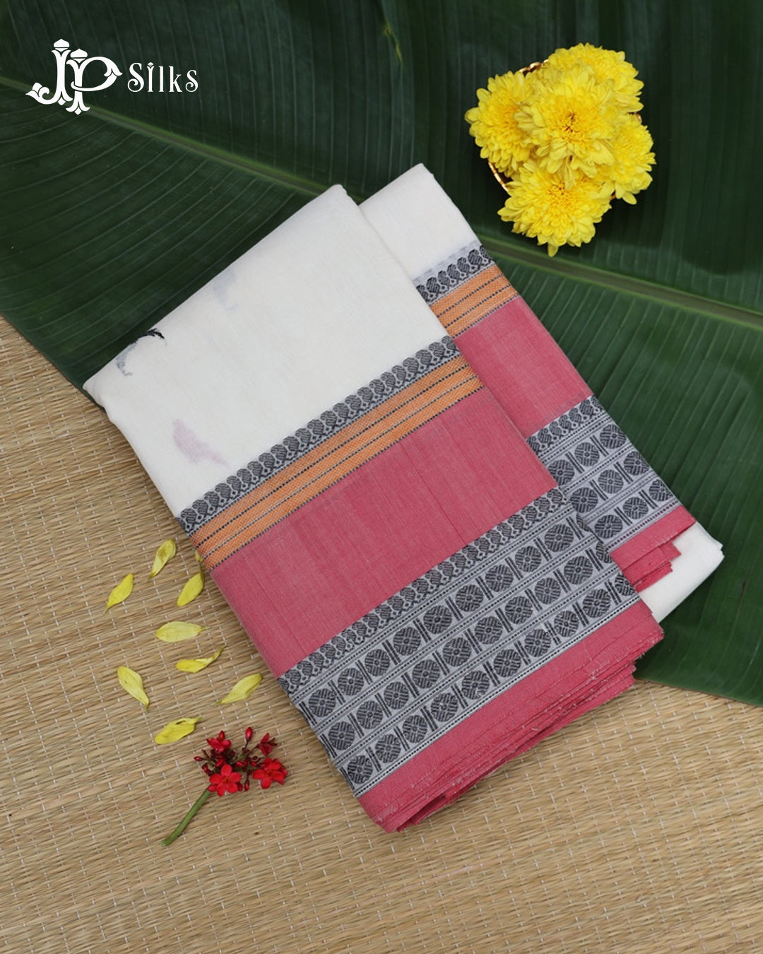 White Kanchi Cotton Saree - D9726-view1