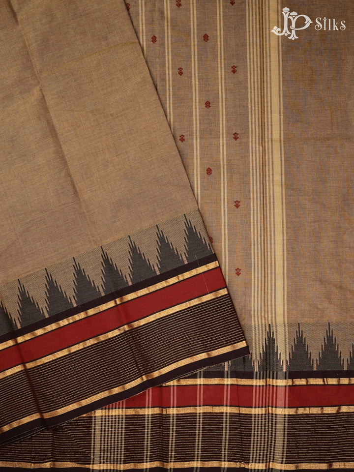 Pastel Brown, Maroon And Black Theni Cotton Saree - G98