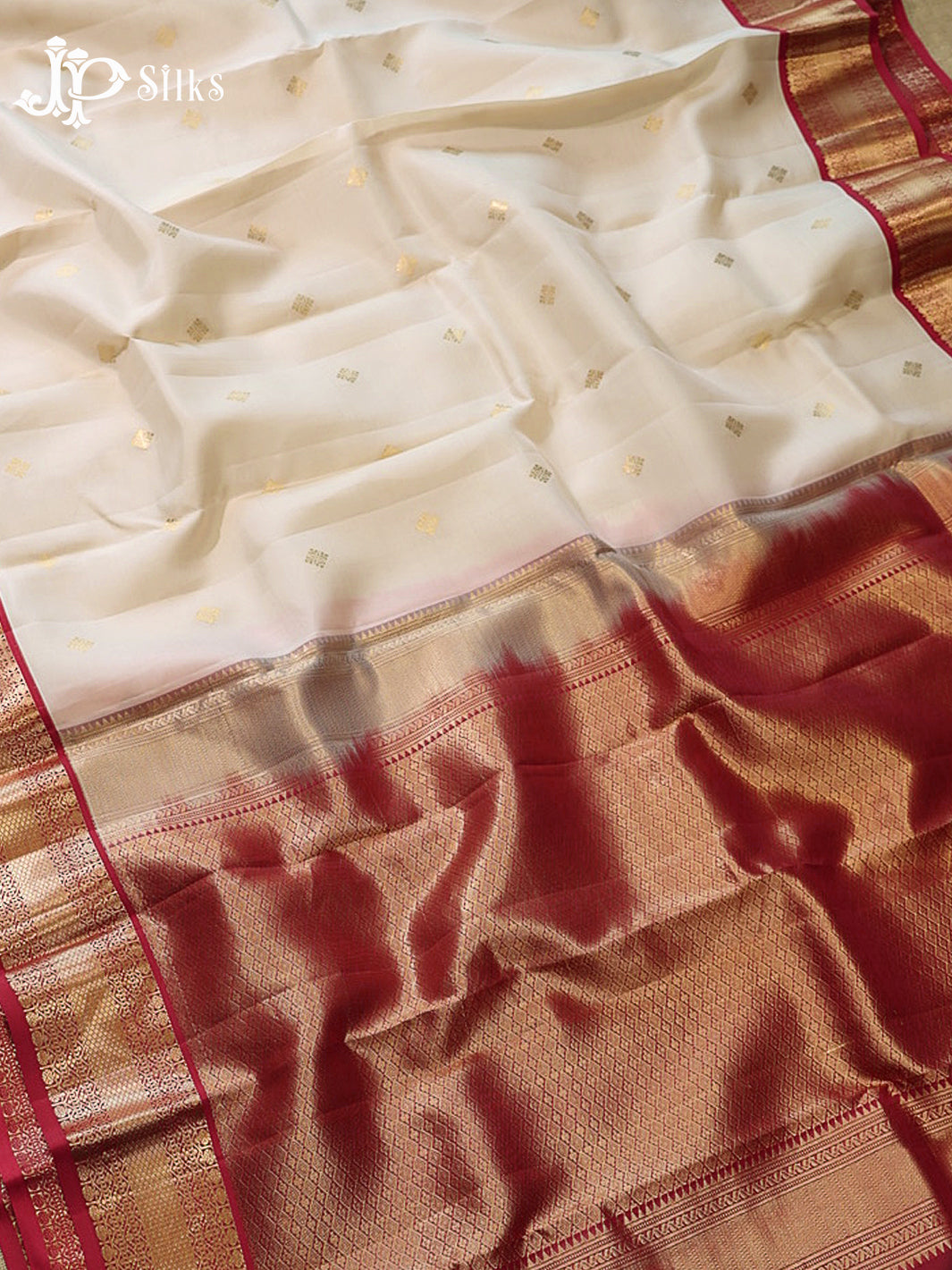 Cream & Maroon  Pure Silk Mix Saree - G941