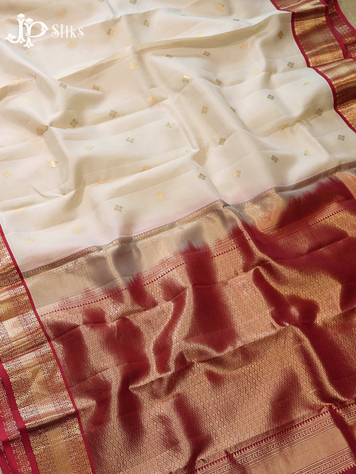 Cream & Maroon  Pure Silk Mix Saree - G941
