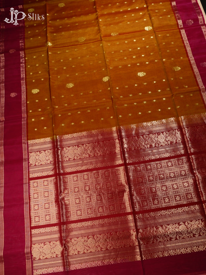 Dual Shade Mustard and Maroon Kora Cotton Saree - G335
