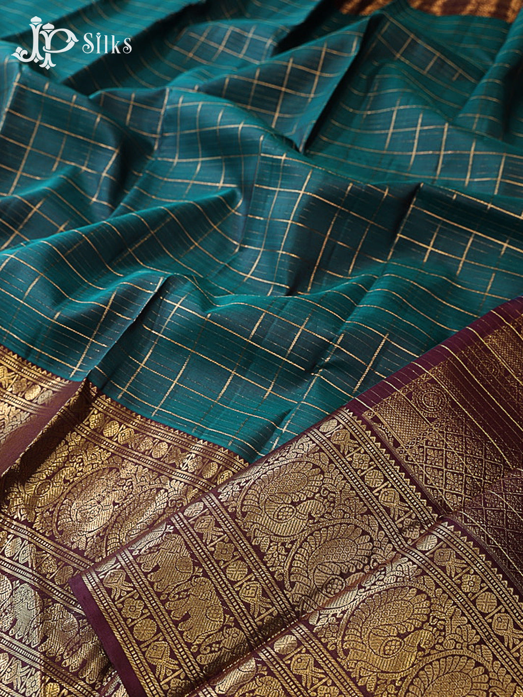 Deep Sea Green & Brown Kanchipuram Silk Saree - G856